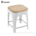 Modern plastic and wood square stool dinning chair